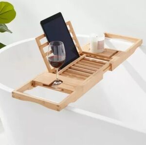 NIB Bamboo Bath Accessories Tray with Adjustable Design